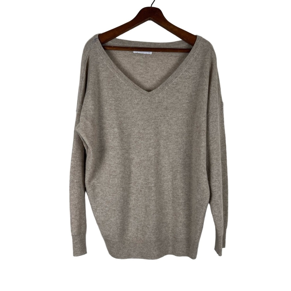 Grana‎ Mens V-Neck Sweater Size M Light Tan Coastal Cashmere Quiet Luxury